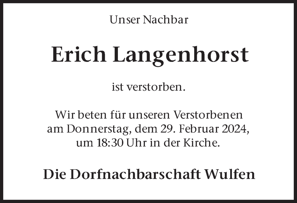  Traueranzeige für Erich Langenhorst vom 28.02.2024 aus Ruhr Nachrichten und Dorstener Zeitung