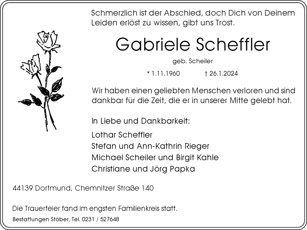  Traueranzeige für Gabriele Scheffler vom 03.02.2024 aus 