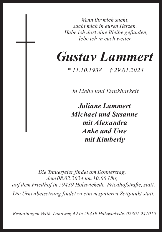 Traueranzeige von Gustav Lammert 
