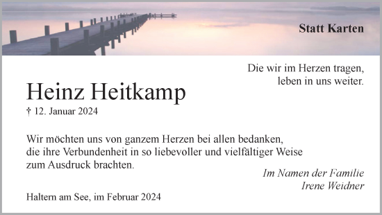 Traueranzeige von Heinz Heitkamp von Ruhr Nachrichten und Halterner Zeitung
