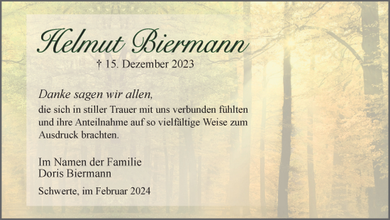 Traueranzeige von Helmut Biermann von Ruhr Nachrichten