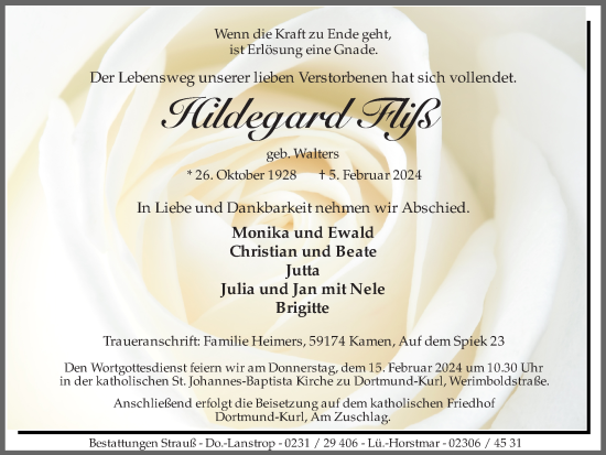 Traueranzeige von Hildegard Fliß 