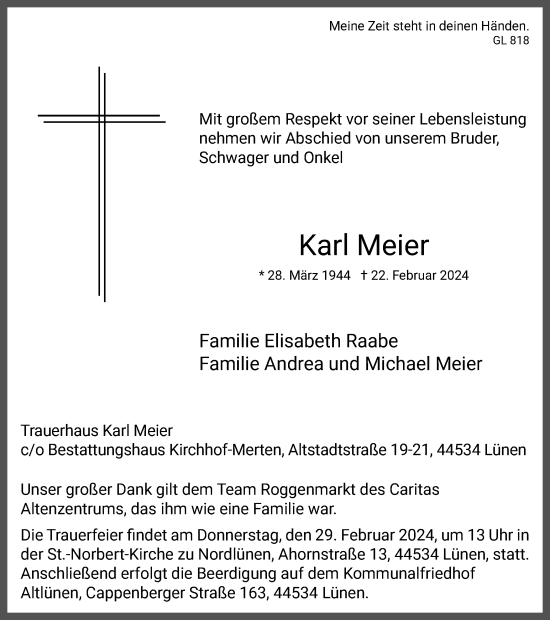 Traueranzeige von Karl Meier von Ruhr Nachrichten