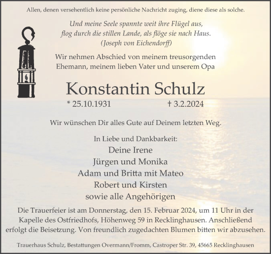 Traueranzeige von Konstantin Schulz von Medienhaus Bauer