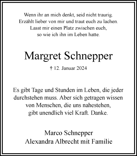 Traueranzeige von Margret Schnepper von Hellweger Anzeiger