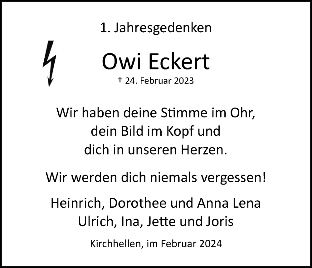 Traueranzeige für Owi Eckert vom 24.02.2024 aus Ruhr Nachrichten und Dorstener Zeitung