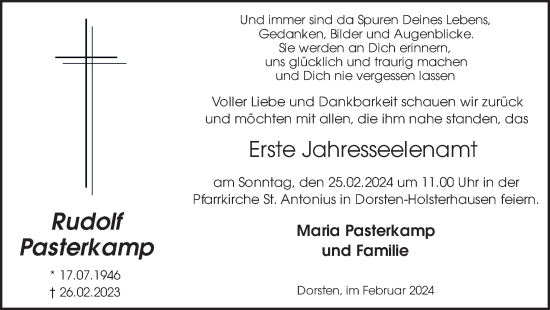 Traueranzeige von Rudolf Pasterkamp von Ruhr Nachrichten und Dorstener Zeitung