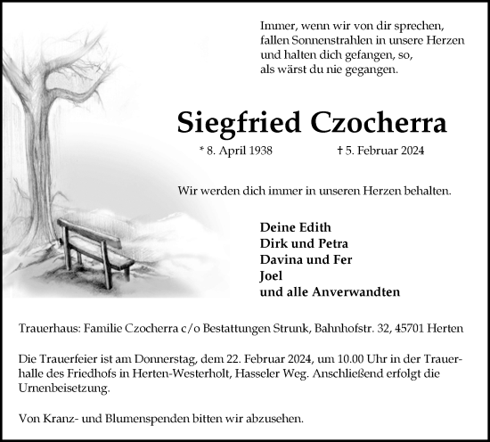 Traueranzeige von Siegfried Czocherra von Medienhaus Bauer