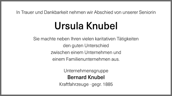 Traueranzeige von Ursula Knubel von Münstersche Zeitung und Münsterland Zeitung