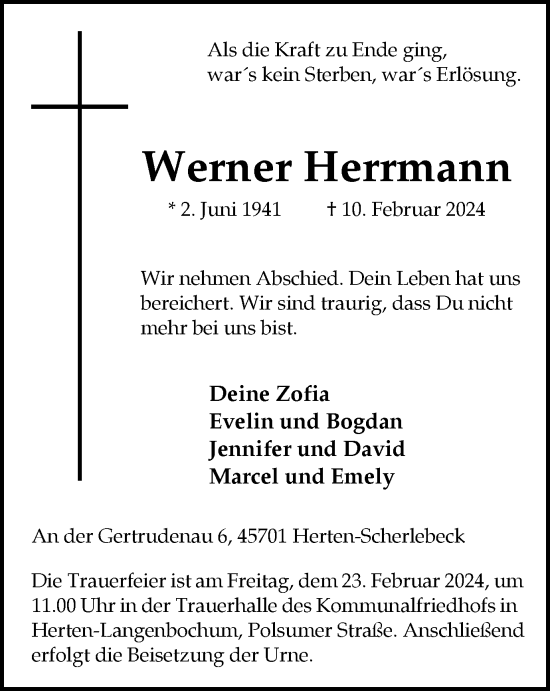 Traueranzeige von Werner Herrmann von Medienhaus Bauer