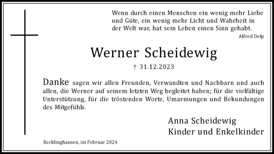 Traueranzeige von Werner Scheidewig von Medienhaus Bauer