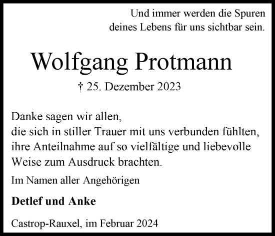 Traueranzeige von Wolfgang Protmann 