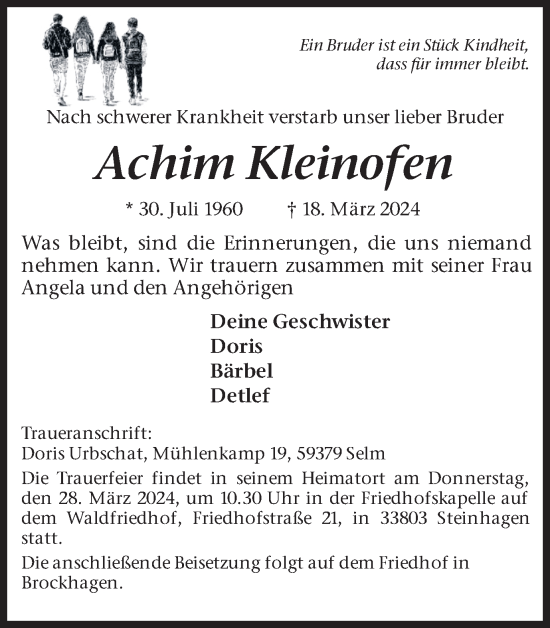 Traueranzeige von Achim Kleinofen von Ruhr Nachrichten
