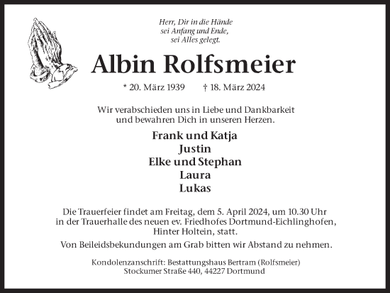 Traueranzeige von Albin Rolfsmeier 