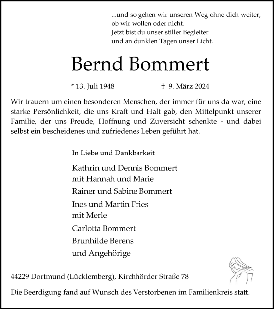 Traueranzeige von Bernd Bommert 