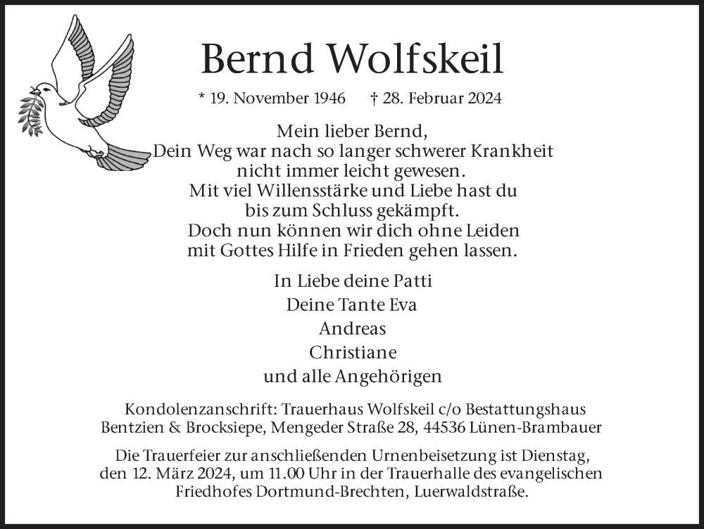  Traueranzeige für Bernd Wolfskeil vom 06.03.2024 aus 