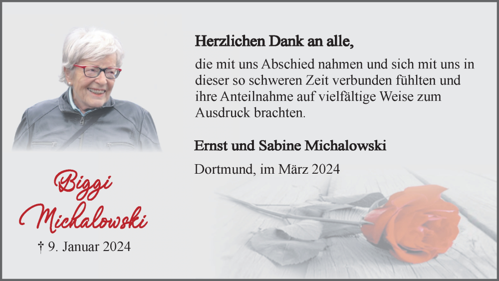  Traueranzeige für Biggi Michalowski vom 02.03.2024 aus 