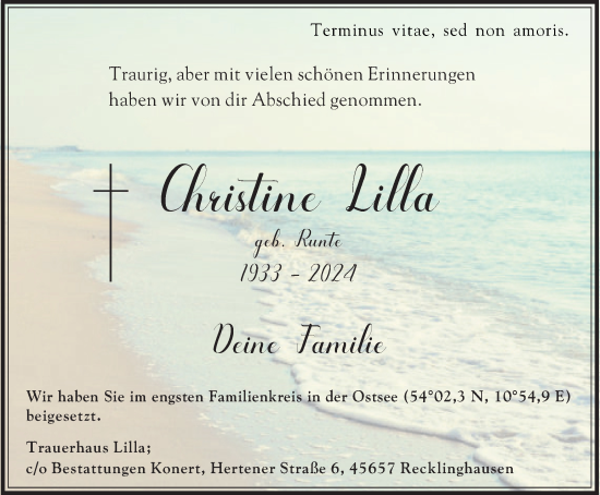 Traueranzeige von Christine Lilla von Medienhaus Bauer