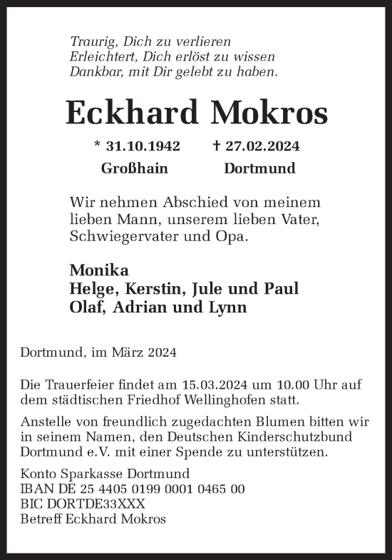 Traueranzeige von Eckhard Mokros 