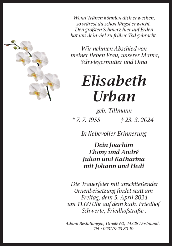 Traueranzeige von Elisabeth Urban von Ruhr Nachrichten