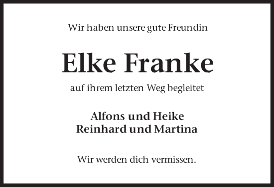 Traueranzeige von Elke Franke 