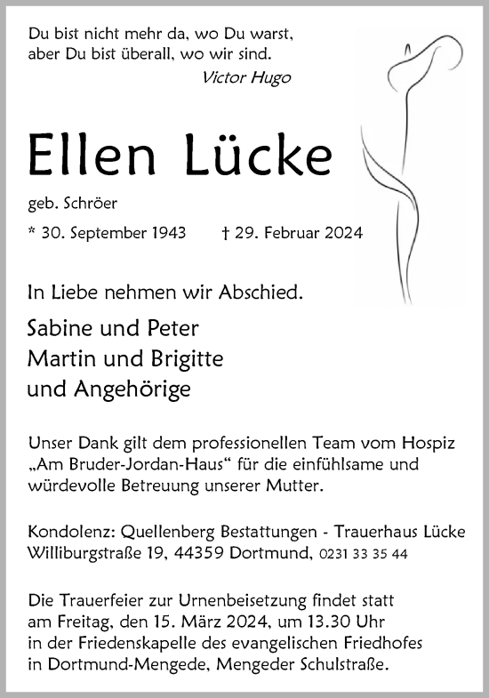Traueranzeige von Ellen Lücke 
