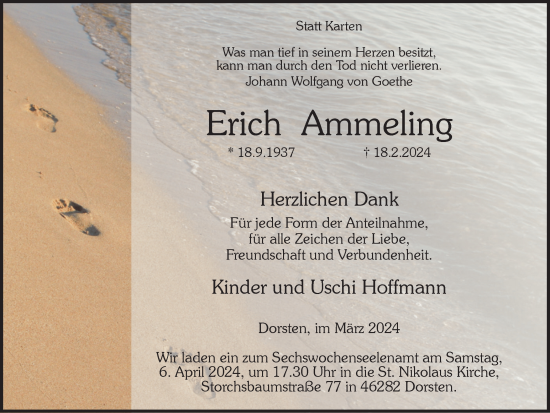 Traueranzeige von Erich Ammeling von Ruhr Nachrichten und Dorstener Zeitung