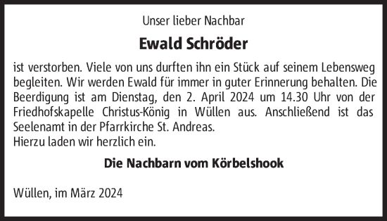 Traueranzeige von Ewald Schröder von Münsterland Zeitung