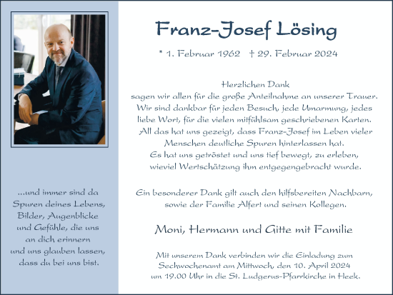 Traueranzeige von Franz-Josef Lösing von Münsterland Zeitung