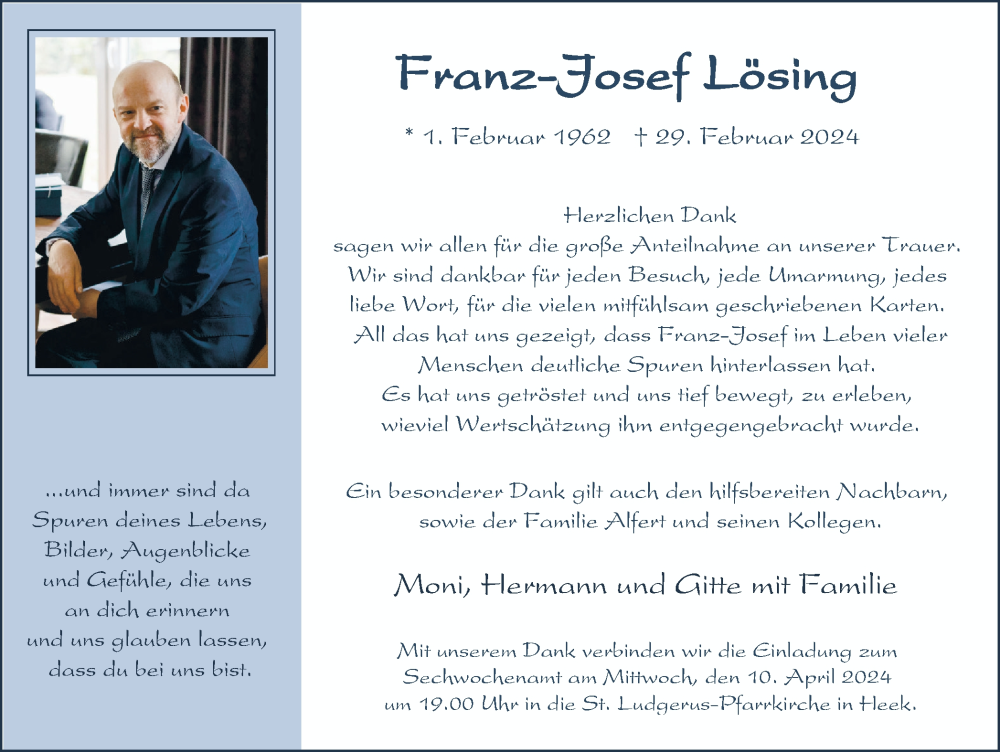  Traueranzeige für Franz-Josef Lösing vom 30.03.2024 aus Münsterland Zeitung