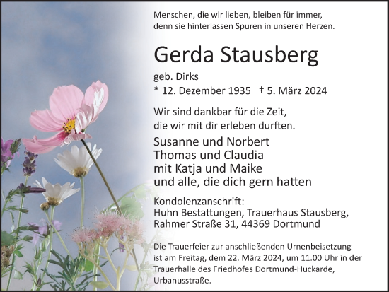Traueranzeige von Gerda Stausberg 