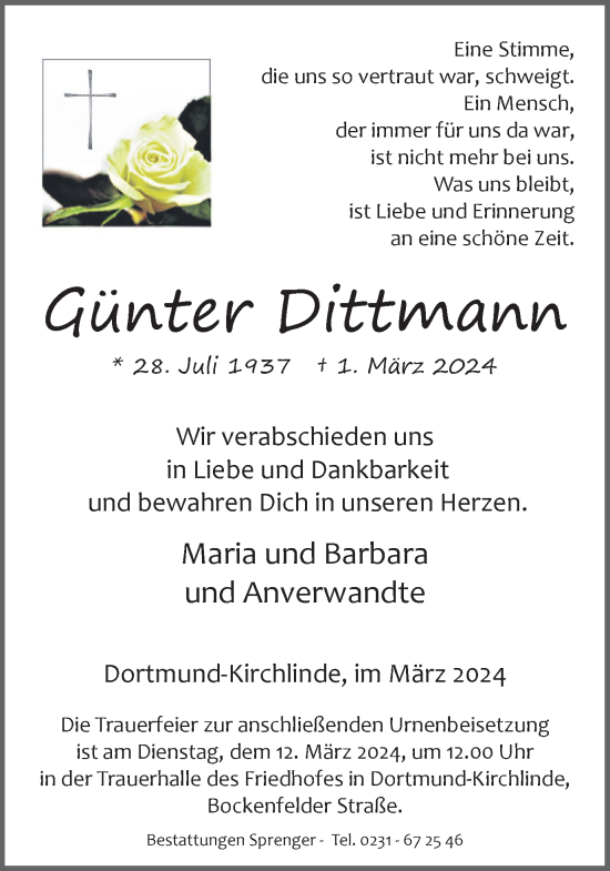 Traueranzeige von Günter Dittmann 