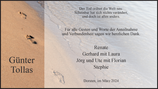 Traueranzeige von Günter Tollas von Ruhr Nachrichten und Dorstener Zeitung