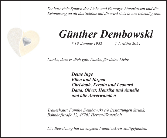 Traueranzeige von Günther Dembowski von Medienhaus Bauer
