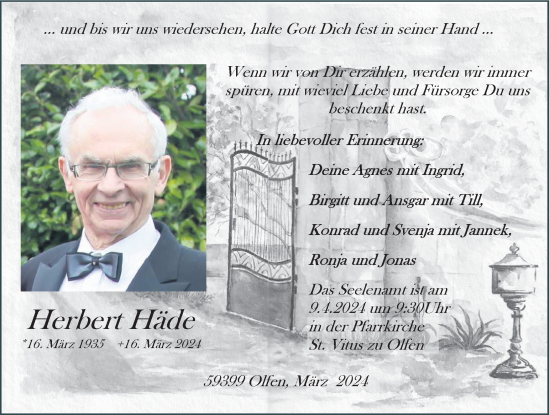 Traueranzeige von Herbert Häde von Ruhr Nachrichten