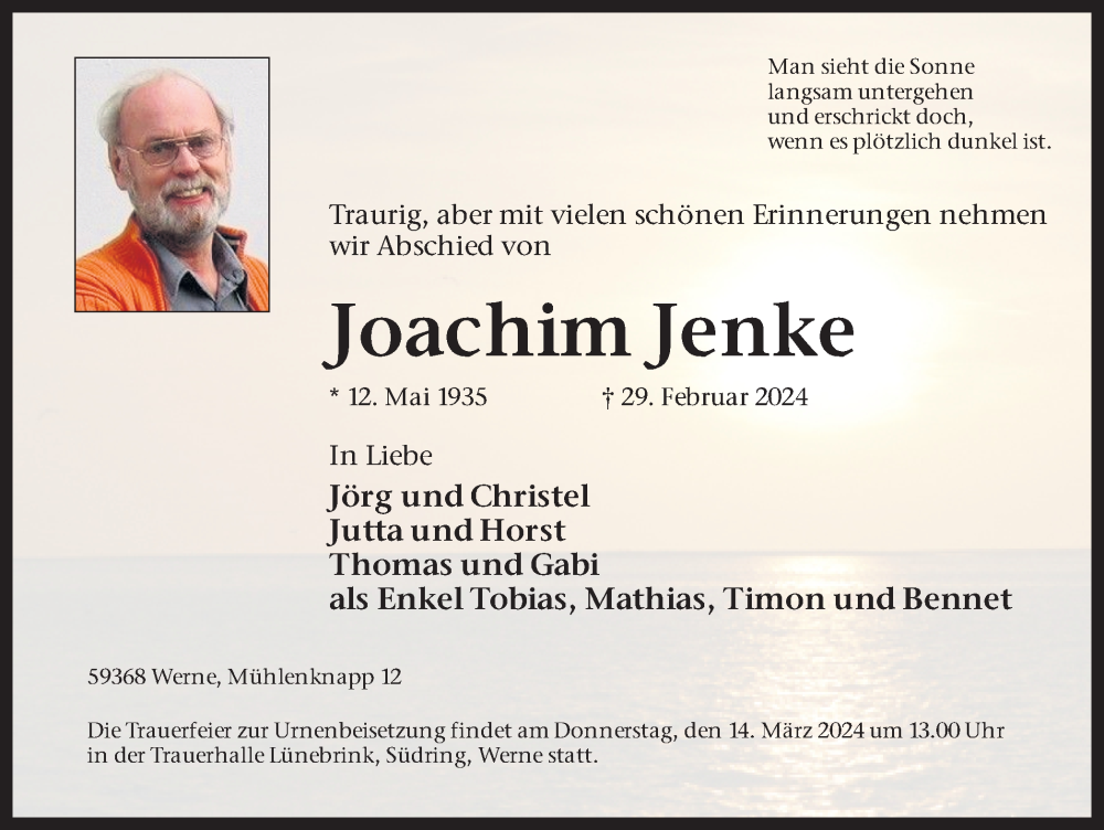  Traueranzeige für Joachim Jenke vom 09.03.2024 aus Ruhr Nachrichten