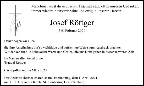 Traueranzeige von Josef Röttger 