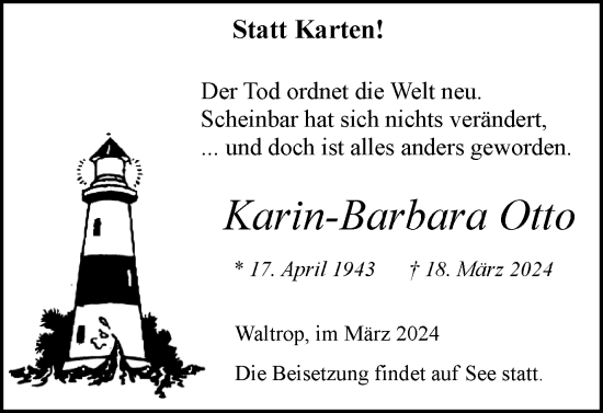 Traueranzeige von Karin-Barbara Otto von Medienhaus Bauer