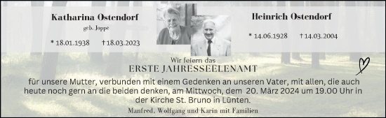 Traueranzeige von Katharina und Heinrich Ostendorf von Münsterland Zeitung
