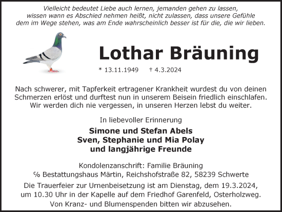 Traueranzeige von Lothar Bräuning von Ruhr Nachrichten