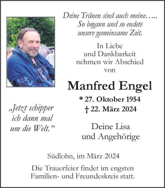 Traueranzeige von Manfred Engel von Münsterland Zeitung