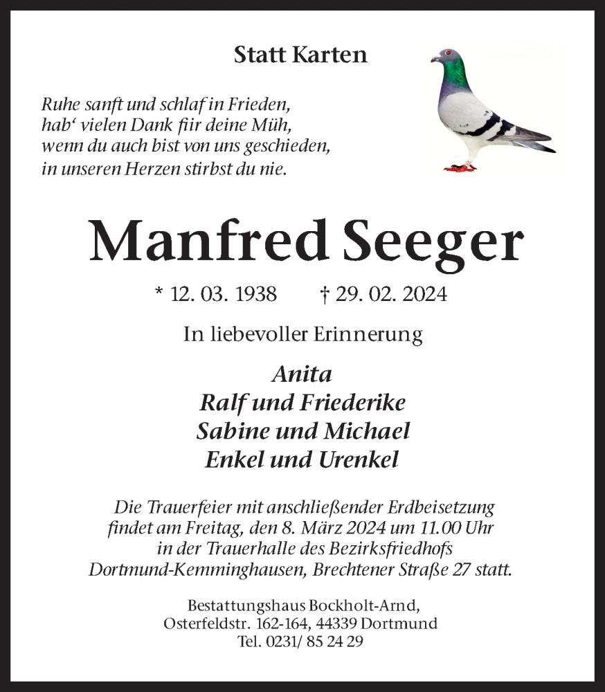  Traueranzeige für Manfred Seeger vom 02.03.2024 aus 