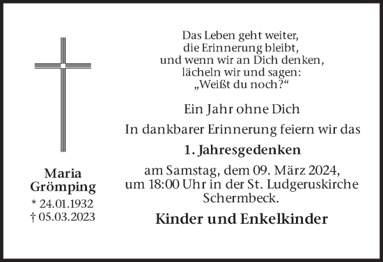 Traueranzeige von Maria Grömping von Ruhr Nachrichten und Dorstener Zeitung