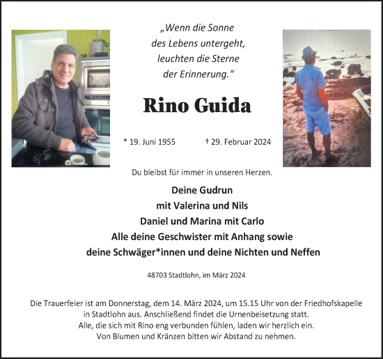 Traueranzeige von Rino Guida von Münstersche Zeitung und Münsterland Zeitung