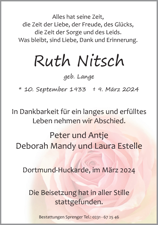 Traueranzeige von Ruth Nitsch 