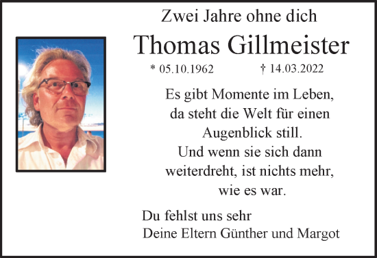 Traueranzeige von Thomas Gillmeister von Ruhr Nachrichten