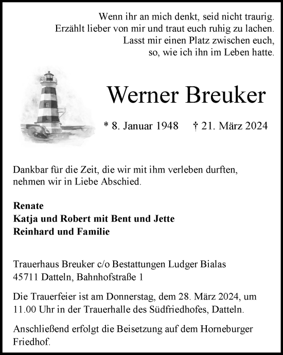 Traueranzeige von Werner Breuker