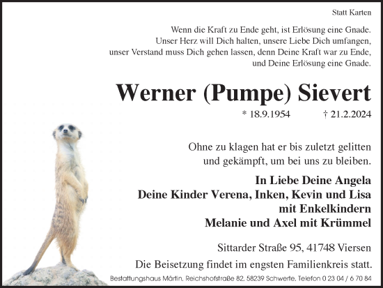 Traueranzeige von Werner Sievert von Ruhr Nachrichten