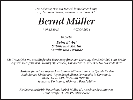 Traueranzeige von Bernd Müller 