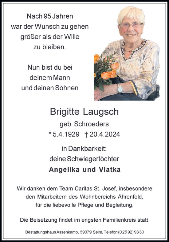 Traueranzeige von Brigitte Laugsch von Ruhr Nachrichten
